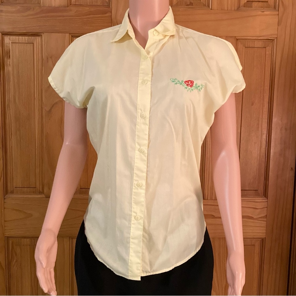 NWOT Ann Chabrol Vintage 70s 80s Top Short Sleeve Blouse Yellow Size 10